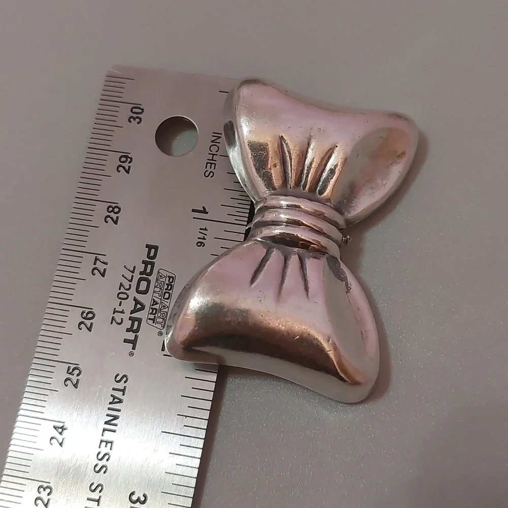 Vintage Antique 925 Sterling Silver Puffy Bow Brooch Pin or Pin Chunky Large - Picture 5 of 7